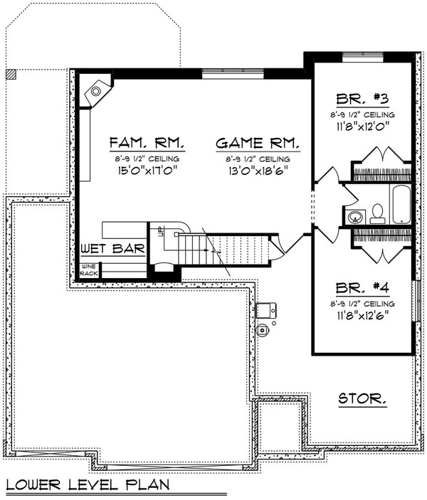 Craftsman Floor Plan - Lower Floor Plan #70-1531