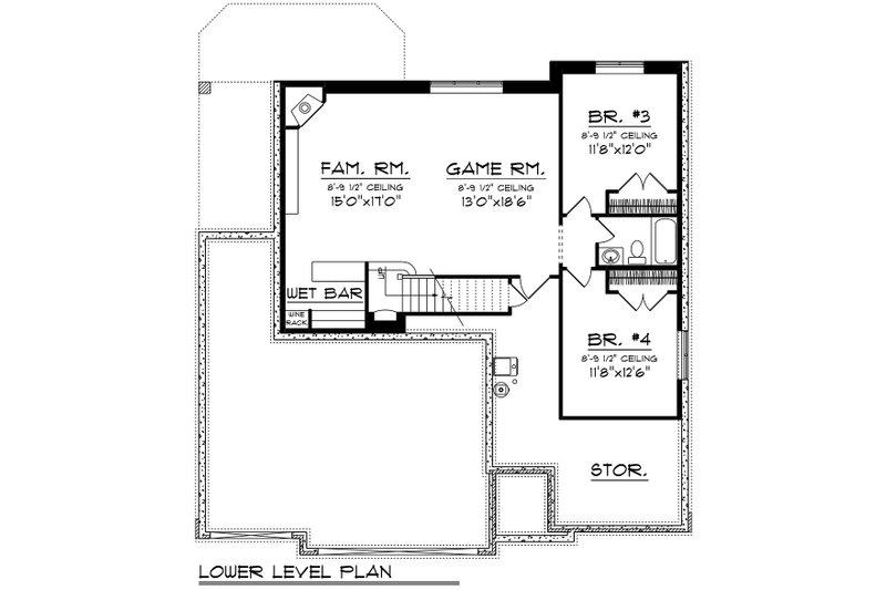 Architectural House Design - Floor Plan - Lower Floor for Craftsman House Plan #70-1531 - 4 bed, 3 bath