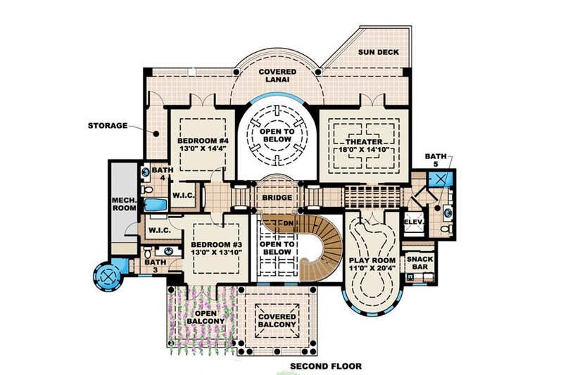 House Plan Design - Floor Plan - Upper Floor for Mediterranean House Plan #27-473 - 4 bed, 7 bath