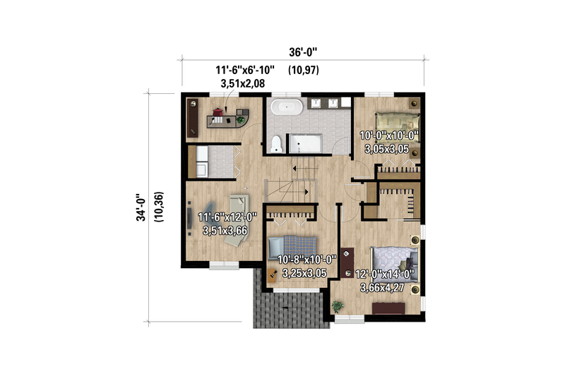 House Blueprint - Floor Plan - Upper Floor for European House Plan #25-5037 - 3 bed, 1.5 bath