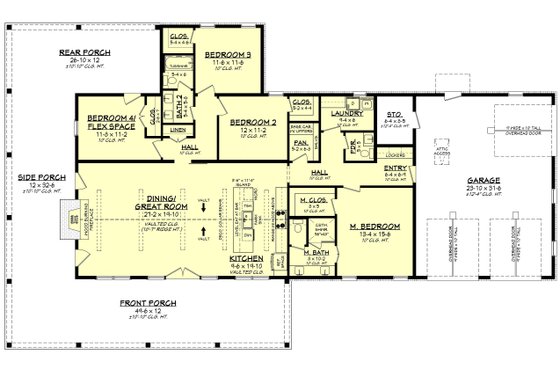 Floor Plan - Main Floor for Barndominium House Plan #430-434 - 4 bed, 2.5 bath
