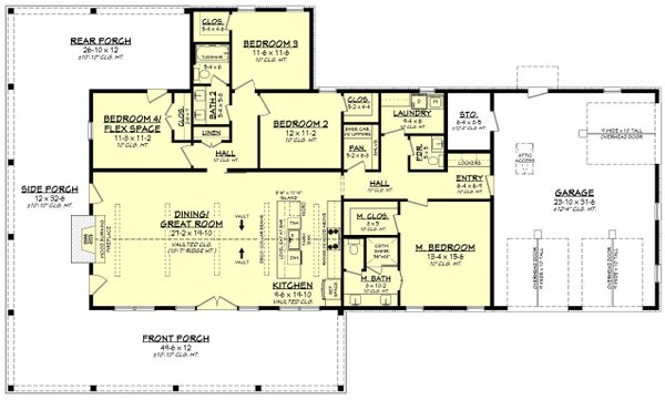 House Blueprint - Floor Plan - Main Floor for Barndominium House Plan #430-434 - 4 bed, 2.5 bath