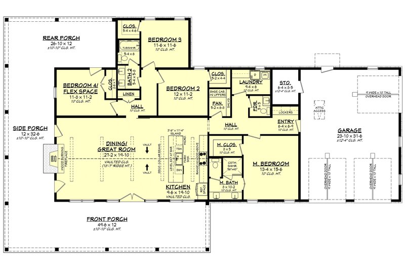House Blueprint - Floor Plan - Main Floor for Barndominium House Plan #430-434 - 4 bed, 2.5 bath