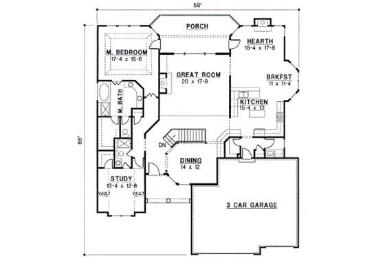 Floor Plan - Main Floor for European House Plan #67-377 - 4 bed, 3 bath