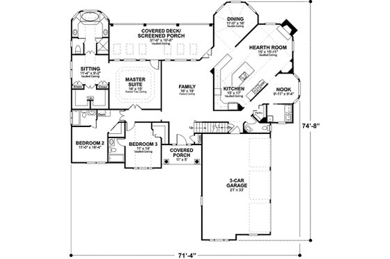 Traditional style house plan, main level floor plan