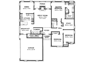 Floor Plan - Main Floor for European House Plan #10-115 - 3 bed, 2 bath