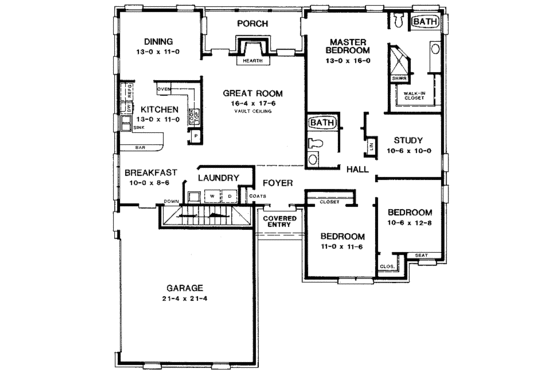 Floor Plan - Main Floor for European House Plan #10-115 - 3 bed, 2 bath