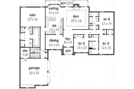 Floor Plan - Main Floor for European House Plan #16-169 - 4 bed, 3 bath