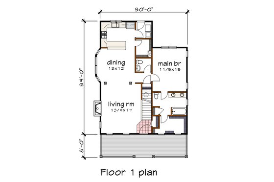 Floor Plan - Main Floor for Farmhouse House Plan #79-212 - 3 bed, 2.5 bath