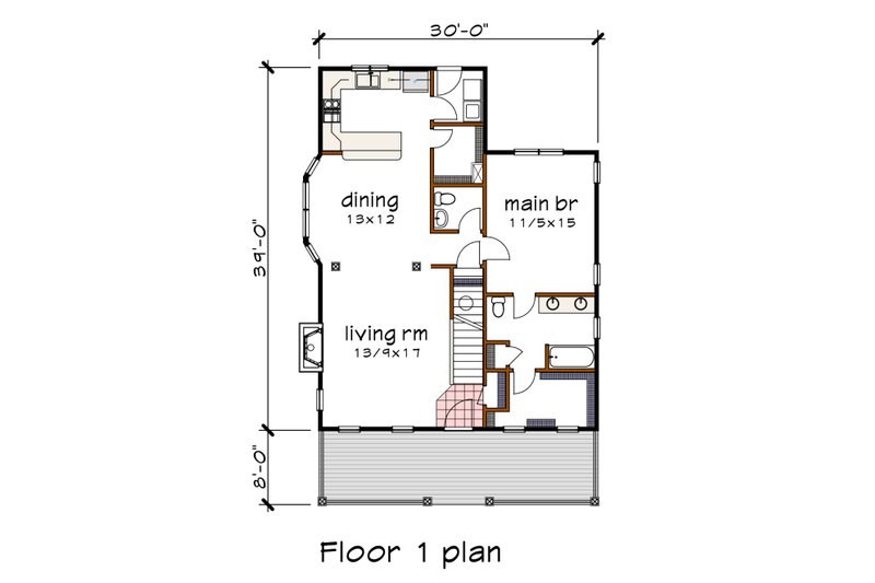 Dream House Plan - Floor Plan - Main Floor for Farmhouse House Plan #79-212 - 3 bed, 2.5 bath