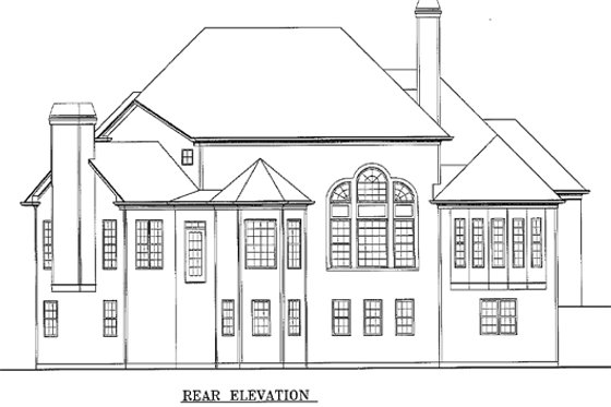 Exterior - Rear Elevation for European House Plan #54-160 - 4 bed, 3.5 bath