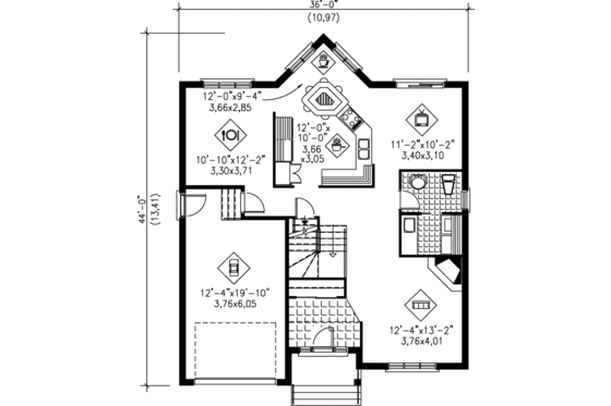 Floor Plan - Main Floor for European House Plan #25-2036 - 4 bed, 2.5 bath