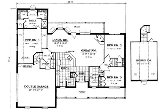 Floor Plan - Main Floor for Country House Plan #42-248 - 3 bed, 2 bath
