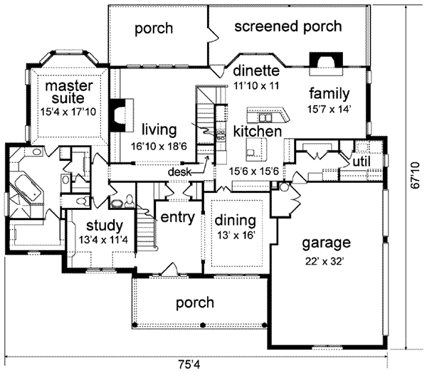 House Blueprint - Traditional Floor Plan - Main Floor Plan #84-156