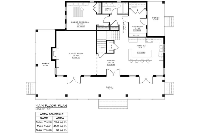 House Plan Design - Floor Plan - Main Floor for Farmhouse House Plan #1101-17 - 4 bed, 3 bath