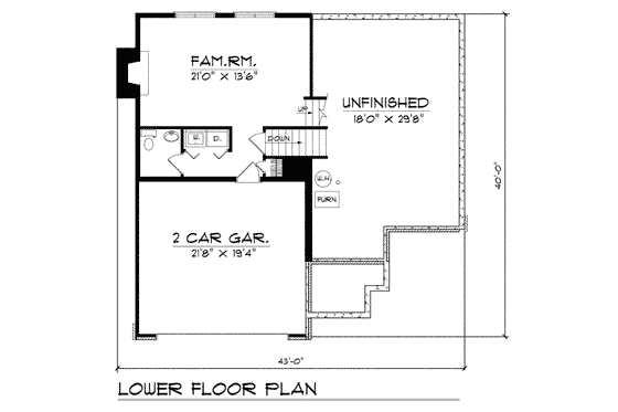 Floor Plan - Lower Floor for Traditional House Plan #70-181 - 3 bed, 2.5 bath