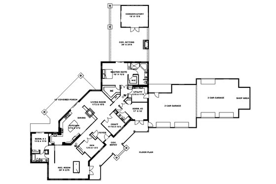 Floor Plan - Main Floor for Ranch House Plan #117-888 - 4 bed, 3 bath
