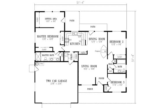 Floor Plan - Main Floor for Adobe / Southwestern House Plan #1-277 - 3 bed, 2 bath