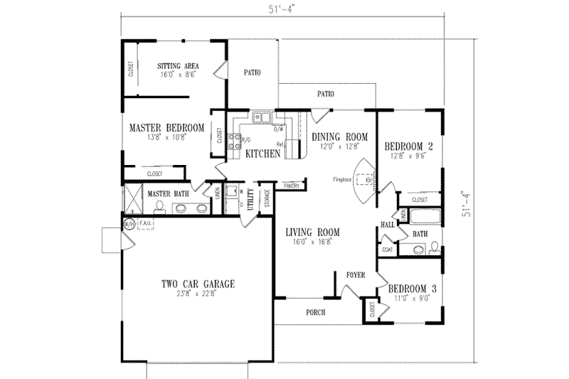 Architectural House Design - Floor Plan - Main Floor for Adobe / Southwestern House Plan #1-277 - 3 bed, 2 bath