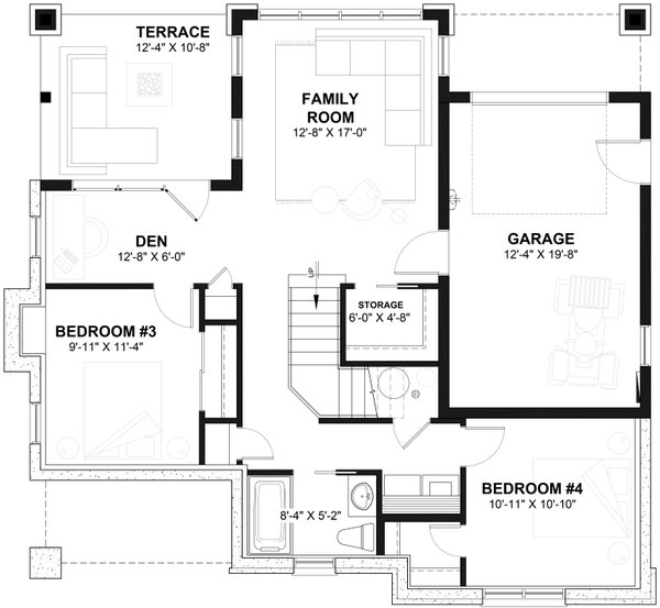 Home Plan - Floor Plan - Lower Floor for Traditional House Plan #23-2268 - 4 bed, 2 bath