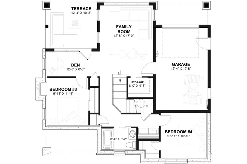 Home Plan - Floor Plan - Lower Floor for Traditional House Plan #23-2268 - 4 bed, 2 bath