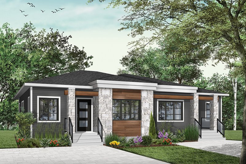 Dream House Plan - Exterior - Front Elevation 5 for Contemporary House Plan #23-2720 - 2 bed, 1 bath