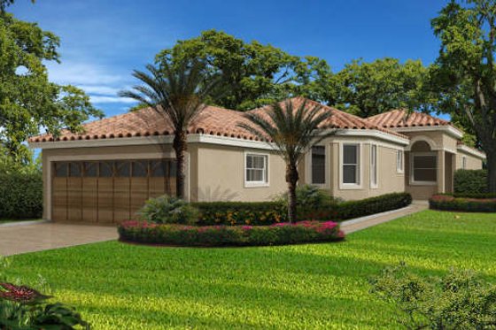 Exterior - Front Elevation for Mediterranean House Plan #420-267 - 3 bed, 3 bath