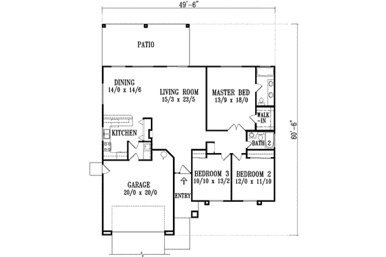 Floor Plan - Main Floor for Adobe / Southwestern House Plan #1-1315 - 3 bed, 2 bath