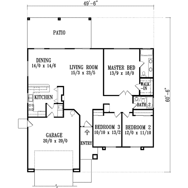 Adobe / Southwestern Style House Plan - 3 Beds 2 Baths 1630 Sq/Ft Plan ...