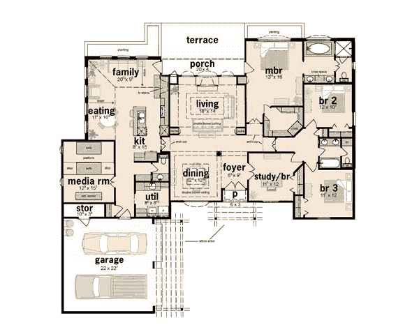 Architectural House Design - Southern Floor Plan - Main Floor Plan #36-214