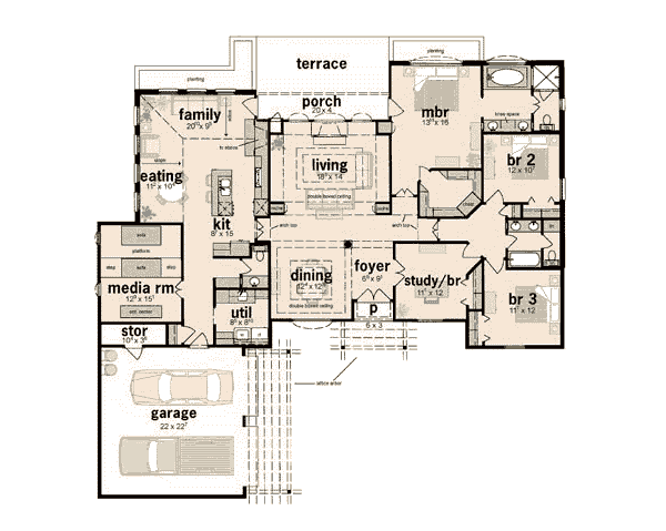 Home Plan - Southern Floor Plan - Main Floor Plan #36-214