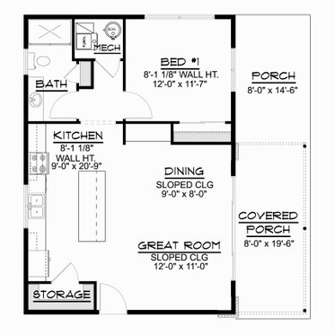 Floor Plan - Main Floor for Modern House Plan #1064-121 - 1 bed, 1 bath