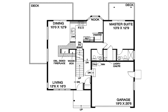 Floor Plan - Main Floor for Traditional House Plan #60-528 - 3 bed, 2.5 bath