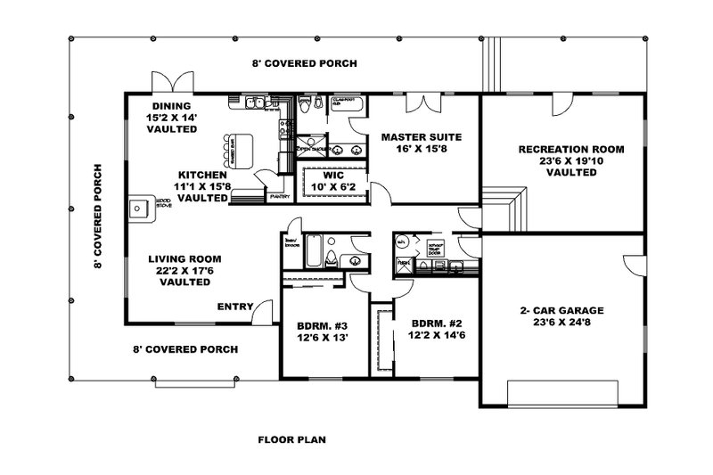 House Blueprint - Floor Plan - Main Floor for Ranch House Plan #117-989 - 3 bed, 2 bath