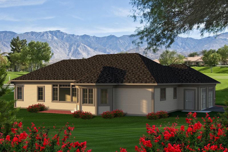 House Blueprint - Exterior - Rear Elevation for Ranch House Plan #70-1166 - 2 bed, 2 bath