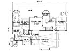 Floor Plan - Main Floor for Traditional House Plan #50-258 - 3 bed, 2.5 bath