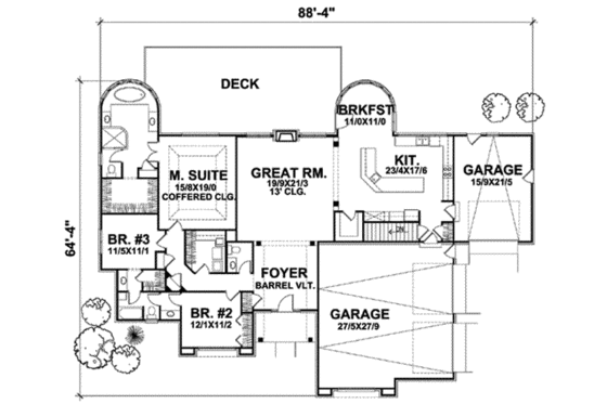 Floor Plan - Main Floor for Traditional House Plan #50-258 - 3 bed, 2.5 bath