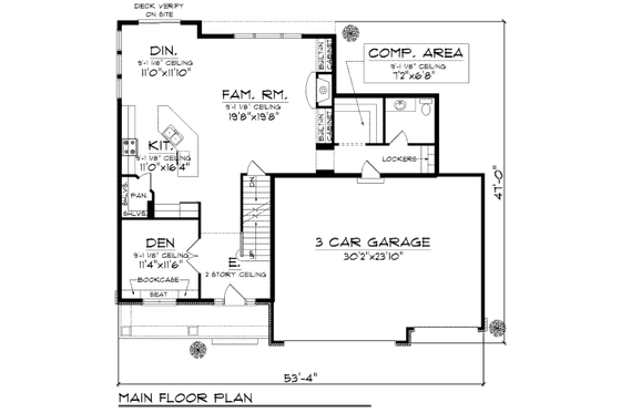 Floor Plan - Main Floor for Traditional House Plan #70-950 - 3 bed, 2.5 bath