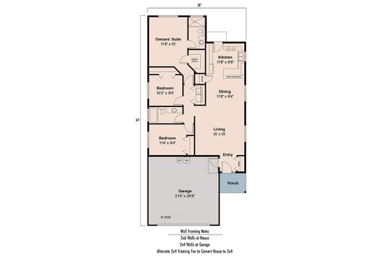 Floor Plan - Main Floor for Ranch House Plan #124-724 - 3 bed, 2 bath