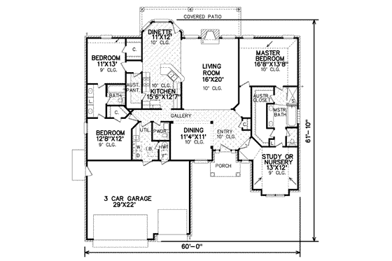 Floor Plan - Main Floor for Ranch House Plan #65-333 - 4 bed, 2.5 bath
