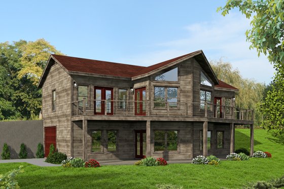 Exterior - Rear Elevation for Adobe / Southwestern House Plan #932-119 - 4 bed, 3.5 bath