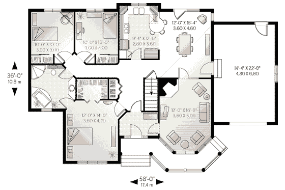 Floor Plan - Main Floor for Traditional House Plan #23-137 - 3 bed, 1 bath