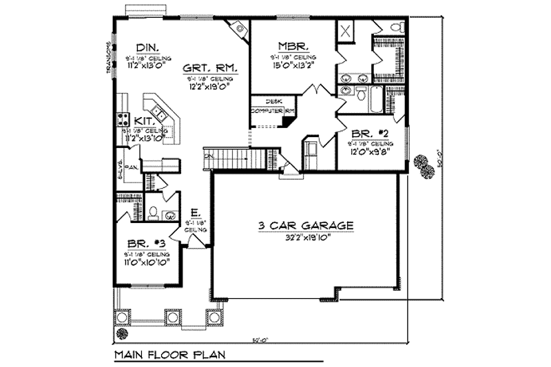 Home Plan - Floor Plan - Main Floor for Craftsman House Plan #70-915 - 3 bed, 2.5 bath