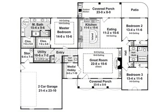 Floor Plan - Main Floor for Country House Plan #21-526 - 3 bed, 2.5 bath