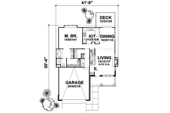 Floor Plan - Main Floor for Bungalow House Plan #50-279 - 4 bed, 2.5 bath