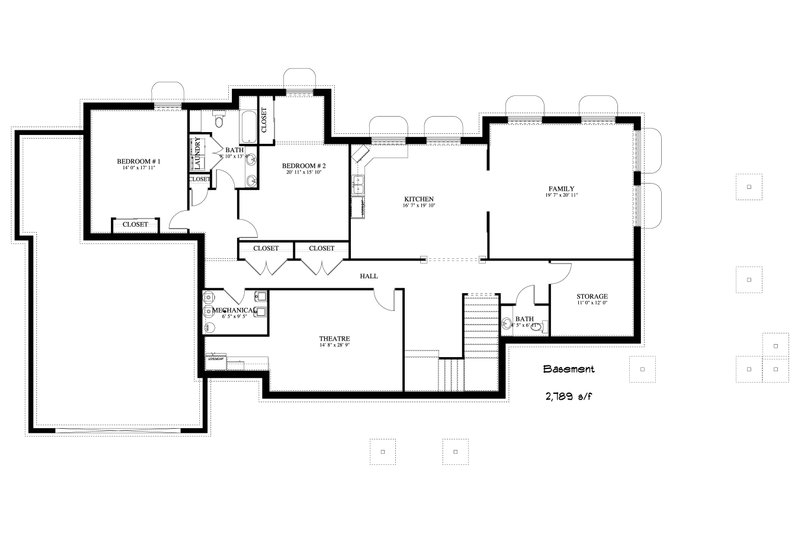 House Plan Design - Floor Plan - Lower Floor for European House Plan #1060-75 - 3 bed, 3.5 bath