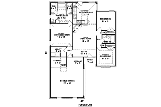 Floor Plan - Main Floor for European House Plan #81-1395 - 3 bed, 2 bath