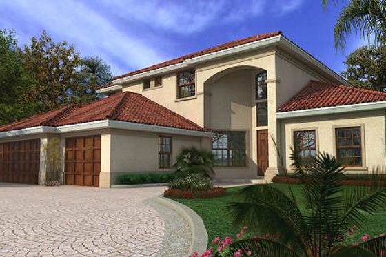 Exterior - Front Elevation for Mediterranean House Plan #420-143 - 5 bed, 4 bath