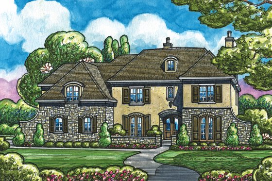 Exterior - Front Elevation 3 for European House Plan #20-2167 - 5 bed, 7 bath