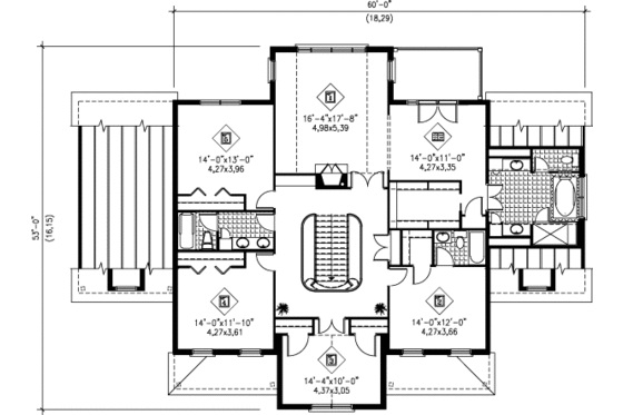 Floor Plan - Upper Floor for European House Plan #25-297 - 5 bed, 3.5 bath